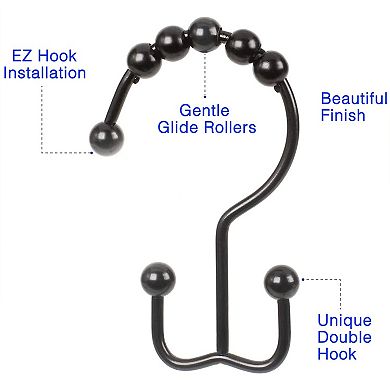 Double Sided Shower Curtain Hooks, Rust Proof Stainless Steel Hooks with Easy Glide Rollers