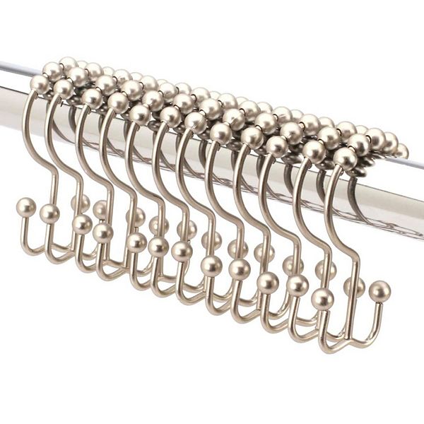 Double Sided Shower Curtain Hooks, Rust Proof Stainless Steel Hooks with Easy Glide Rollers - Silver