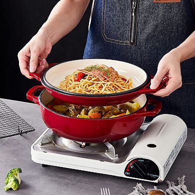 Pre Seasoned Cast Iron 2 in 1 Pan with Grill Lid and Wide Handle