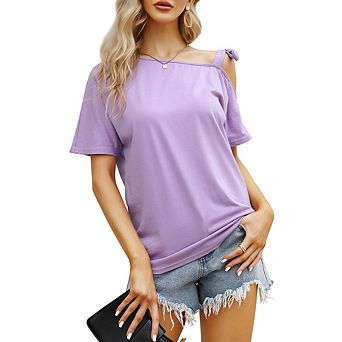 Women's Off Shoulder Strappy Summer Tops,short Sleeve Shirt Top