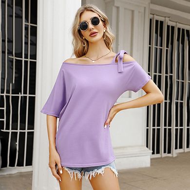 Women's Off Shoulder Strappy Summer Tops,short Sleeve Shirt Top