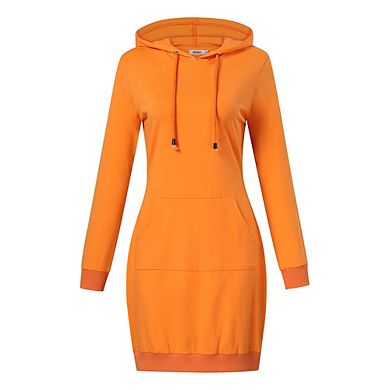 Women's Long Sleeve Pullover Hooded Dress Slim Fit Tunic Mini Dress With Pocket