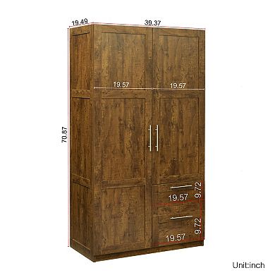 High wardrobe and kitchen cabinet with 2 doors, 2 drawers and 5 storage spaces