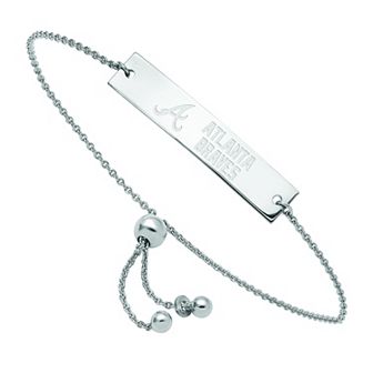 LogoArt Rhodium Over Sterling Silver Atlanta Braves Adjustable Bracelet