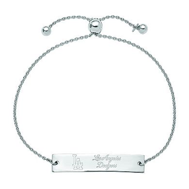 LogoArt Sterling Silver MLB Los Angeles Dodgers Small Bar Adjustable Bracelet