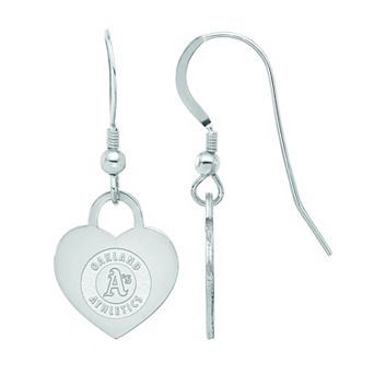 LogoArt Sterling Silver Oakland Athletics Heart Dangle Earrings