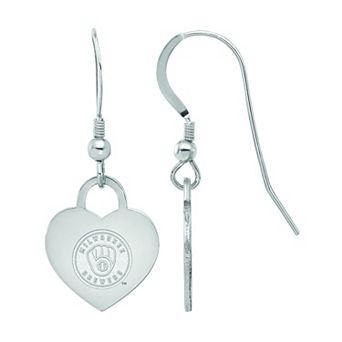LogoArt Sterling Silver Milwaukee Brewers Heart Dangle Earrings