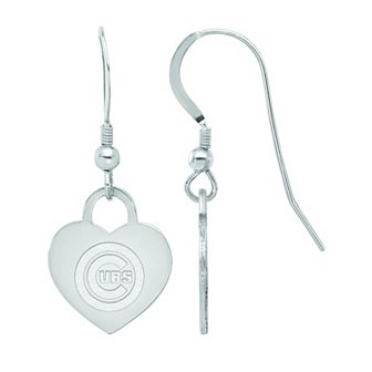 LogoArt Sterling Silver Chicago Cubs Heart Dangle Earrings