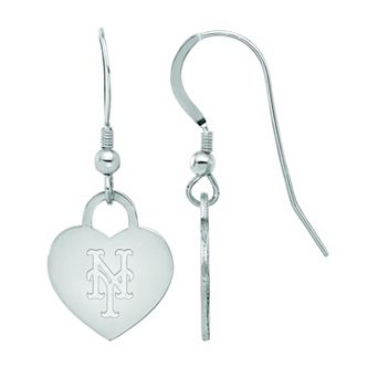 LogoArt Sterling Silver New York Mets Heart Dangle Earrings