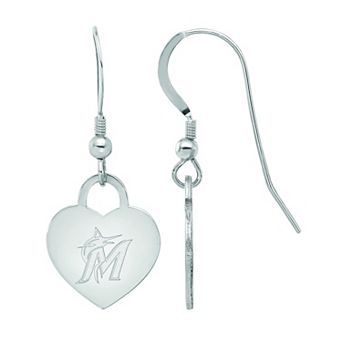 LogoArt Sterling Silver Miami Marlins Heart Dangle Earrings