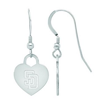 LogoArt Sterling Silver San Diego Padres Heart Dangle Earrings