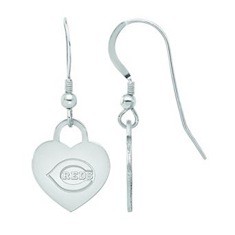 LogoArt Sterling Silver Cincinnati Reds Heart Dangle Earrings