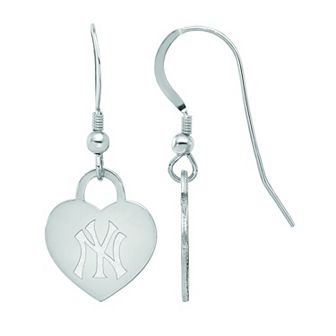 LogoArt Sterling Silver New York Yankees Heart Dangle Earrings
