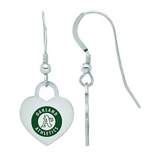 LogoArt Sterling Silver Oakland Athletics Heart Dangle Earrings
