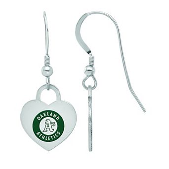 LogoArt Sterling Silver Oakland Athletics Heart Dangle Earrings