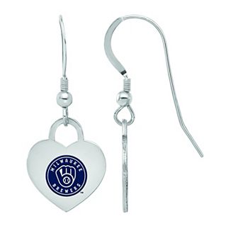LogoArt Sterling Silver Milwaukee Brewers Heart Dangle Earrings
