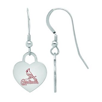 LogoArt Sterling Silver St Louis Cardinals Heart Dangle Earrings