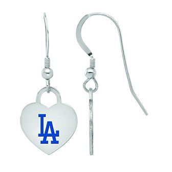 LogoArt Sterling Silver Los Angeles Dodgers Heart Dangle Earrings