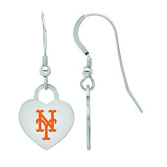 LogoArt Sterling Silver New York Mets Heart Dangle Earrings
