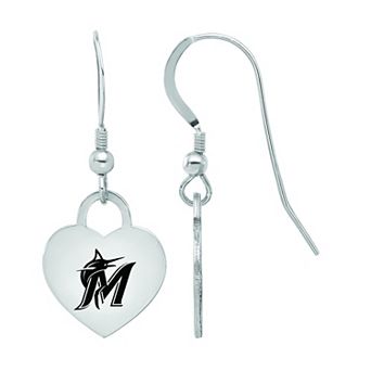 LogoArt Sterling Silver Miami Marlins Heart Dangle Earrings