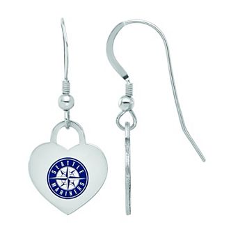 LogoArt Sterling Silver Seattle Mariners Heart Dangle Earrings