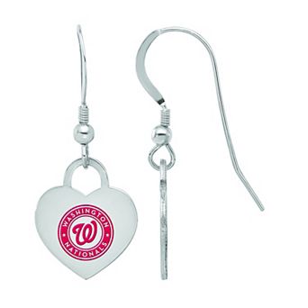 LogoArt Sterling Silver Washington Nationals Heart Dangle Earrings