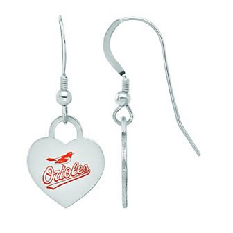 LogoArt Sterling Silver Baltimore Orioles Heart Dangle Earrings