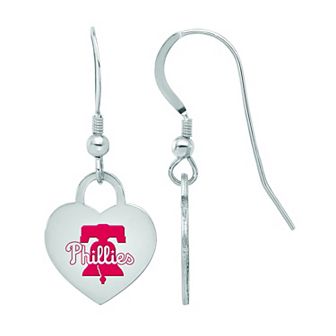 LogoArt Sterling Silver Philadelphia Phillies Heart Dangle Earrings