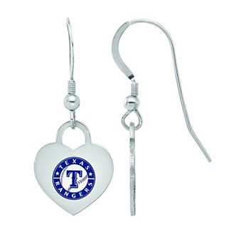 LogoArt Sterling Silver Texas Rangers Heart Dangle Earrings