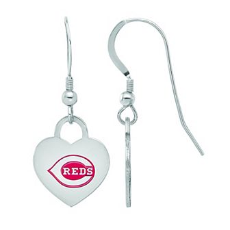 LogoArt Sterling Silver Cincinnati Reds Heart Dangle Earrings
