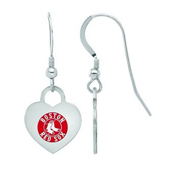 LogoArt Sterling Silver Boston Red Sox Heart Dangle Earrings