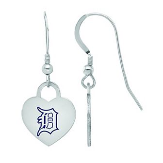 LogoArt Sterling Silver Detroit Tigers Heart Dangle Earrings