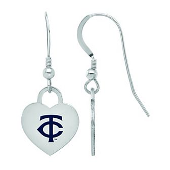 LogoArt Sterling Silver Minnesota Twins Heart Dangle Earrings