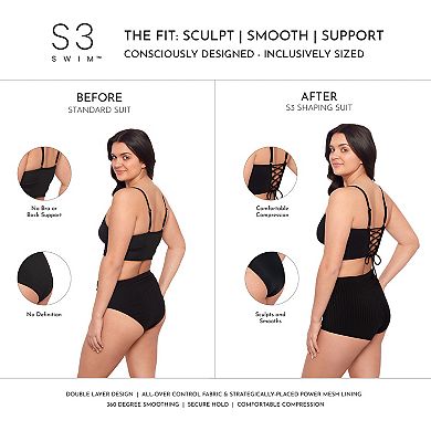 Women's S3 Swim Shaping Square Neck Lace Back Midkini Top