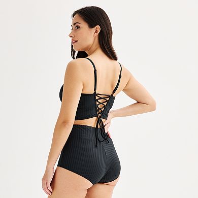 Women's S3 Swim Shaping Square Neck Lace Back Midkini Top