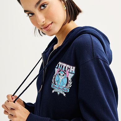 Juniors' Disney's Stitch Long Sleeve Zip Hooded Sweatshirt