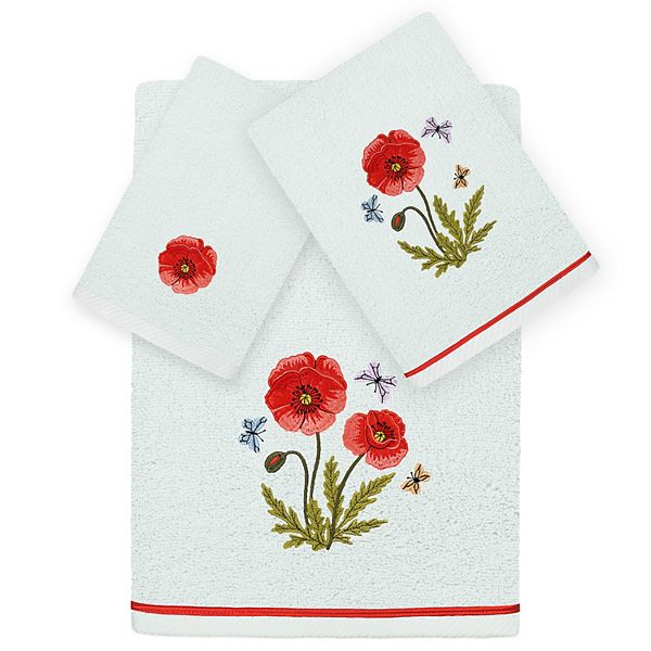 Linum Home Textiles Polly 3-piece Embellished Floral Towel Set - Aqua