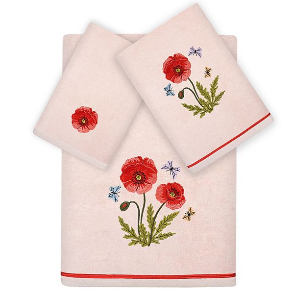 Linum Home Textiles Polly 3-piece Embellished Floral Towel Set - Blush