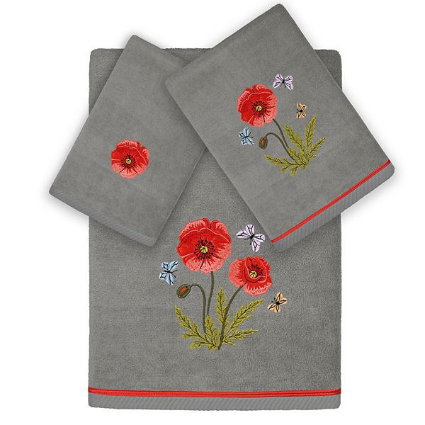 Linum Home Textiles Polly 3-piece Embellished Floral Towel Set - Charcoal