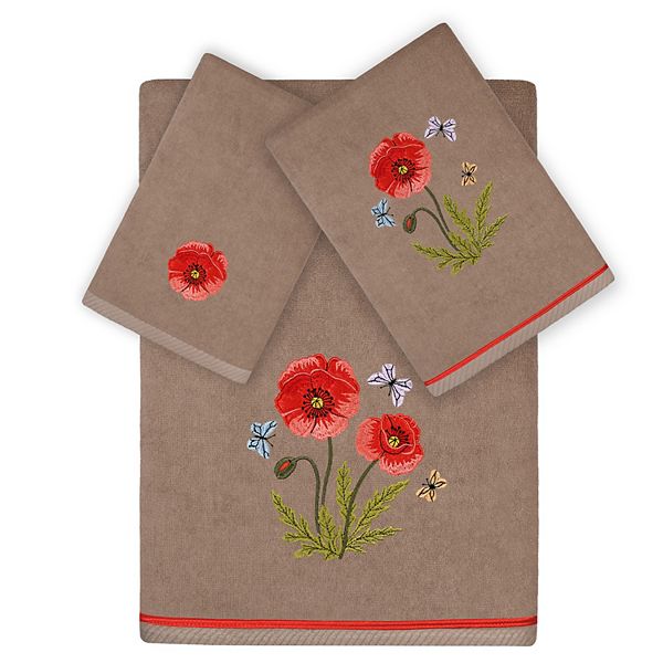 Linum Home Textiles Polly 3-piece Embellished Floral Towel Set - Cocoa