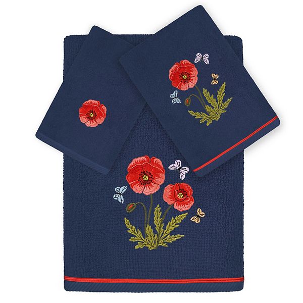 Linum Home Textiles Polly 3-piece Embellished Floral Towel Set - Marine