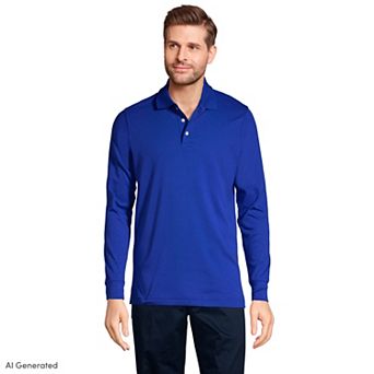 Mens Lands' End Long Sleeve Interlock Polo Shirt