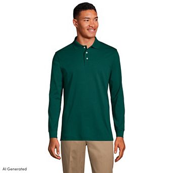 Mens Lands' End Long Sleeve Interlock Polo Shirt