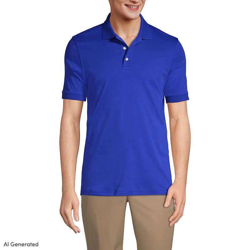 Men's Lands' End Short Sleeve Interlock Polo Shirt, Size: Large, Blue