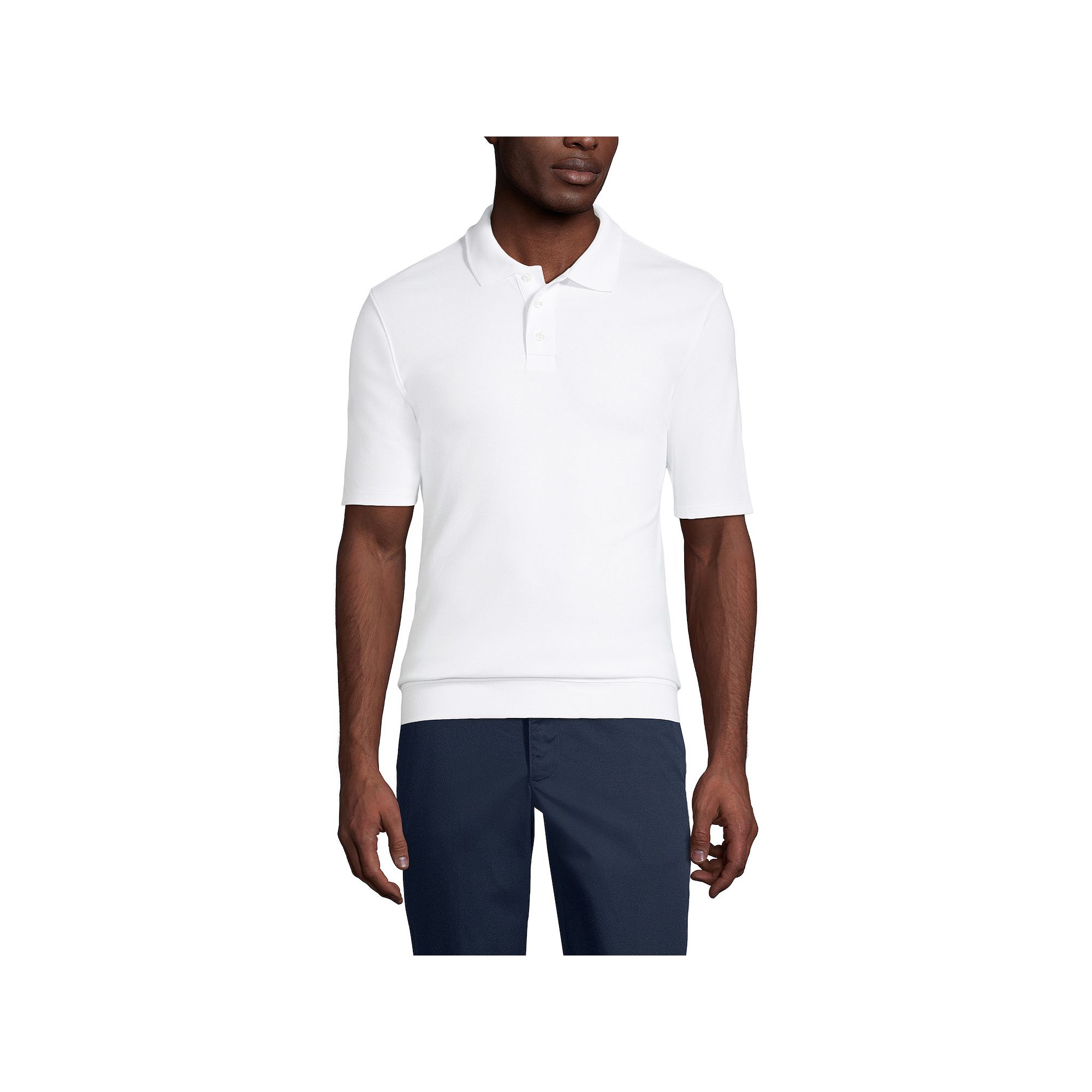 Mens Lands End Short Sleeve Banded Bottom Polo Shirt, Size: Small, White
