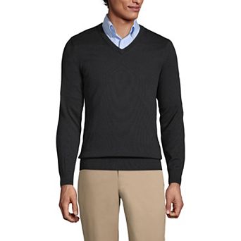 Men's Lands' End School Uniform Fine Gauge V-neck Sweater