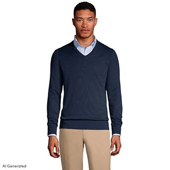 Men's Lands' End School Uniform Fine Gauge V-neck Sweater