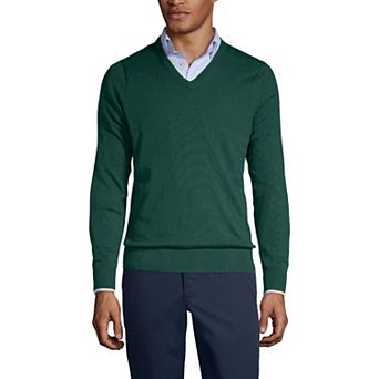 Men's Lands' End School Uniform Fine Gauge V-neck Sweater