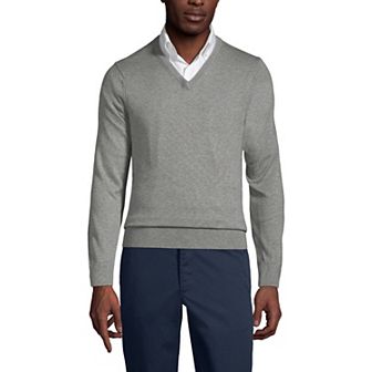 Men's Lands' End School Uniform Fine Gauge V-neck Sweater