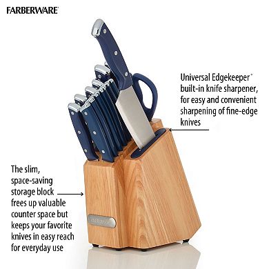 Farberware® Edgekeeper Triple Riveted 14-Piece Slim Knife Block Set with Built in Sharpener